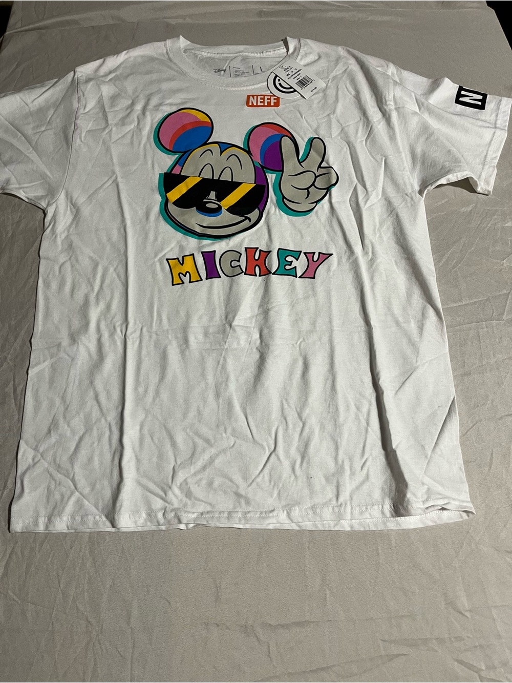 Disney White Mickey Graphic Tee with Multicolor Pop Art Print Size Large NWT